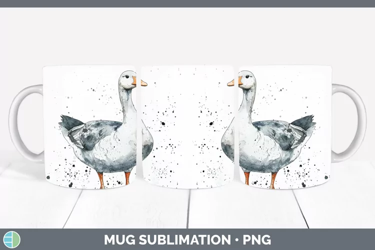 Watercolor Splash Farm Goose Mug Wrap Sublimation Coffee Cup
