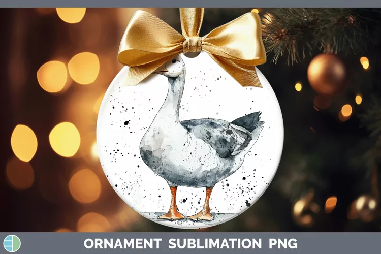 Watercolor Splash Farm Goose Ornament Sublimation Bauble Des