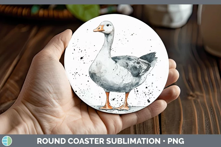 Watercolor Splash Farm Goose Round Coaster Sublimation Coast