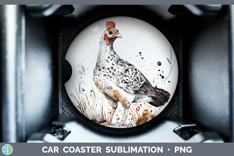 Watercolor Splash Farm Guinea Hen Car Coaster Sublimation D