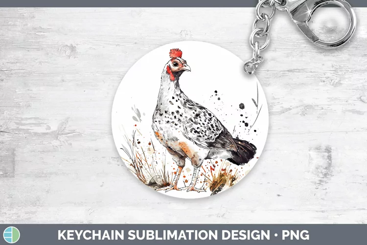 Watercolor Splash Farm Guinea Hen Keychain Sublimation Keyri
