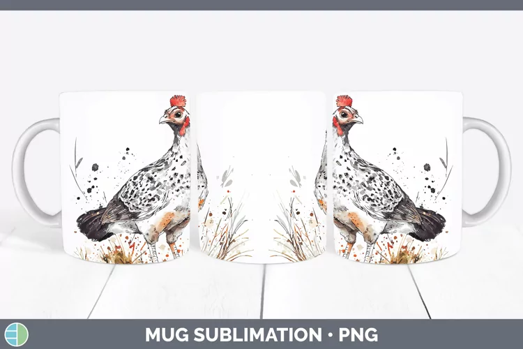Watercolor Splash Farm Guinea Hen Mug Wrap Sublimation Coffe