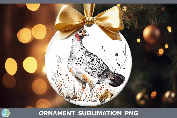 Watercolor Splash Farm Guinea Hen Ornament Sublimation Baubl