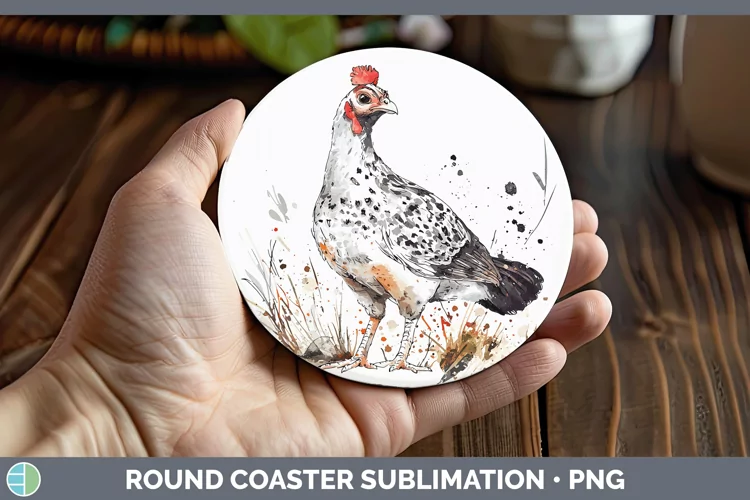 Watercolor Splash Farm Guinea Hen Round Coaster Sublimation