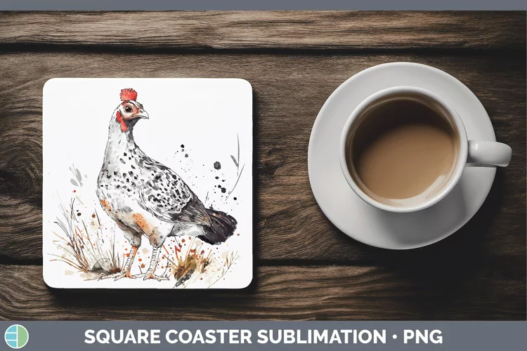 Watercolor Splash Farm Guinea Hen Square Coaster Sublimation