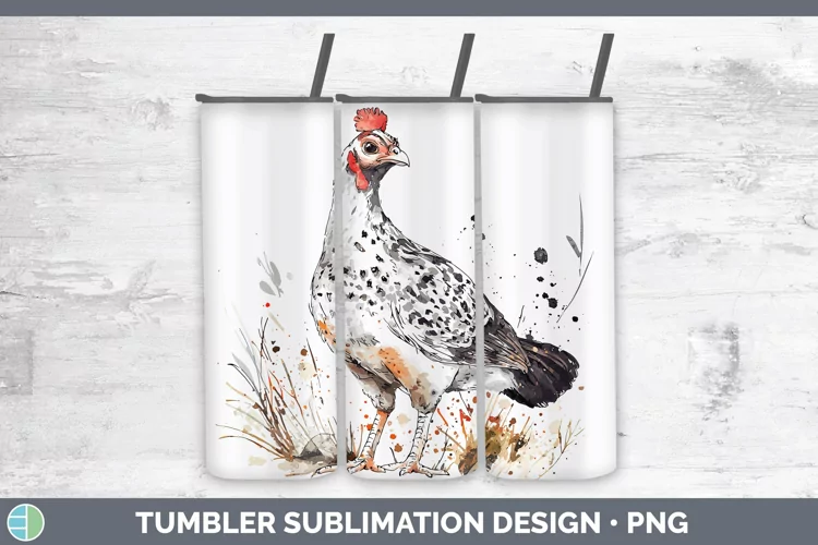 Watercolor Splash Farm Guinea Hen Tumbler Sublimation 20 oz