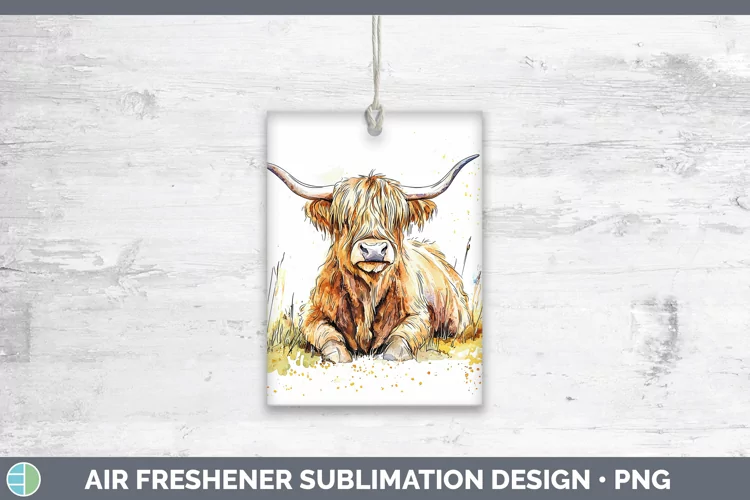 Watercolor Splash Farm Highland Cow Air Freshener Sublimatio