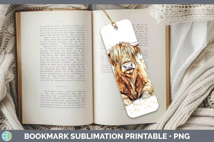 Watercolor Splash Farm Highland Cow Bookmark Sublimation Pri