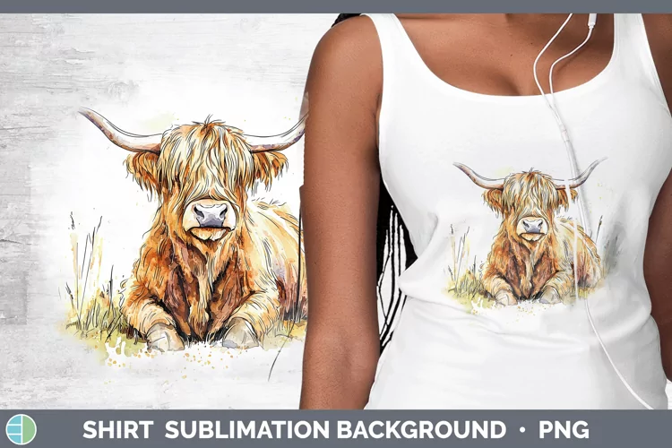 Watercolor Splash Farm Highland Cow Shirt Sublimation Sublim