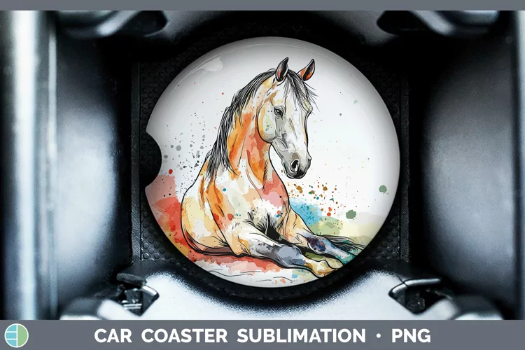 Watercolor Splash Farm Horse Car Coaster Sublimation Design