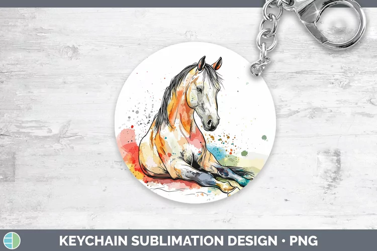 Watercolor Splash Farm Horse Keychain Sublimation Keyring De