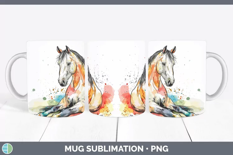 Watercolor Splash Farm Horse Mug Wrap Sublimation Coffee Cup