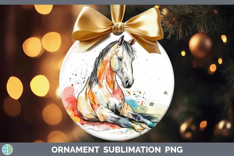 Watercolor Splash Farm Horse Ornament Sublimation Bauble Des