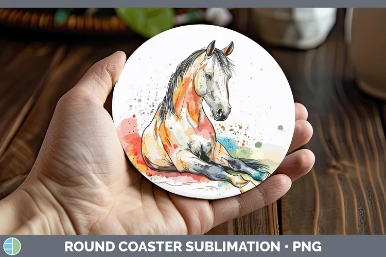 Watercolor Splash Farm Horse Round Coaster Sublimation Coast