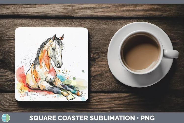 Watercolor Splash Farm Horse Square Coaster Sublimation Coas