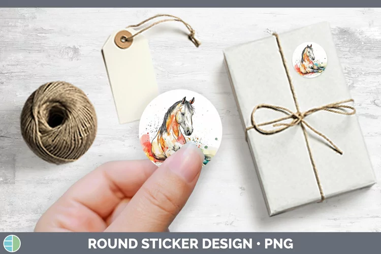 Watercolor Splash Farm Horse Stickers | Round Labels Designs
