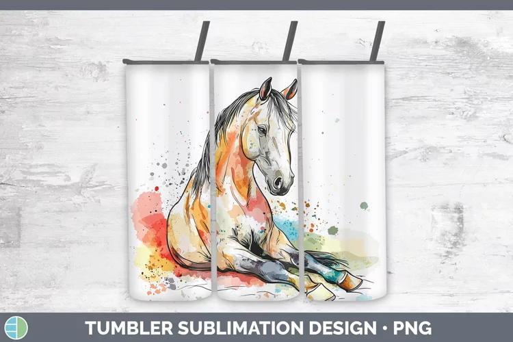 Watercolor Splash Farm Horse Tumbler Sublimation 20 oz Skinn