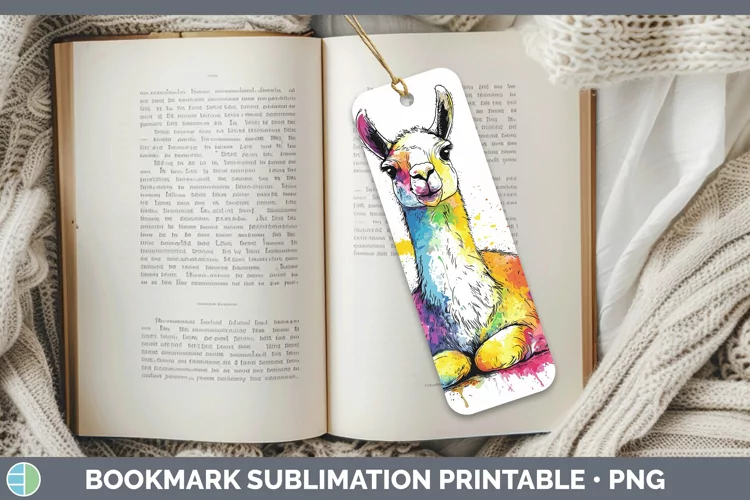 Watercolor Splash Farm LLama Bookmark Sublimation Printable