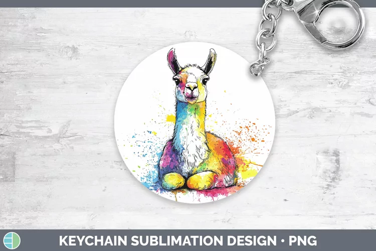 Watercolor Splash Farm LLama Keychain Sublimation Keyring De