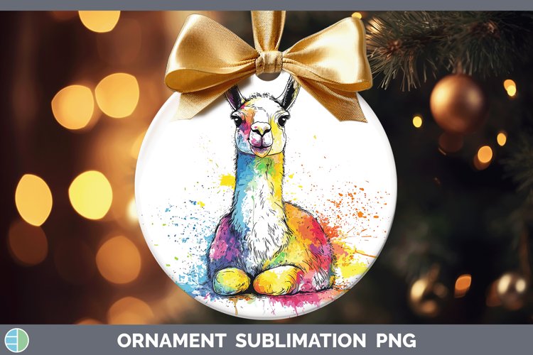Watercolor Splash Farm LLama Ornament Sublimation Bauble Des
