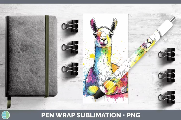 Watercolor Splash Farm LLama Pen Wrap Sublimation Pen Design