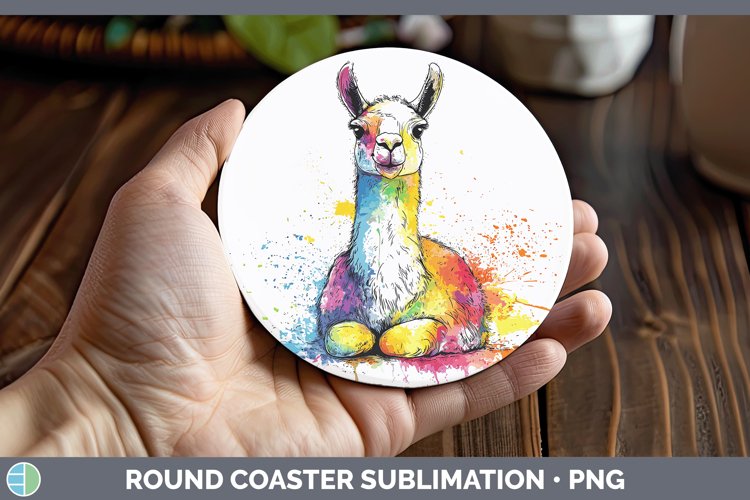 Watercolor Splash Farm LLama Round Coaster Sublimation Coast