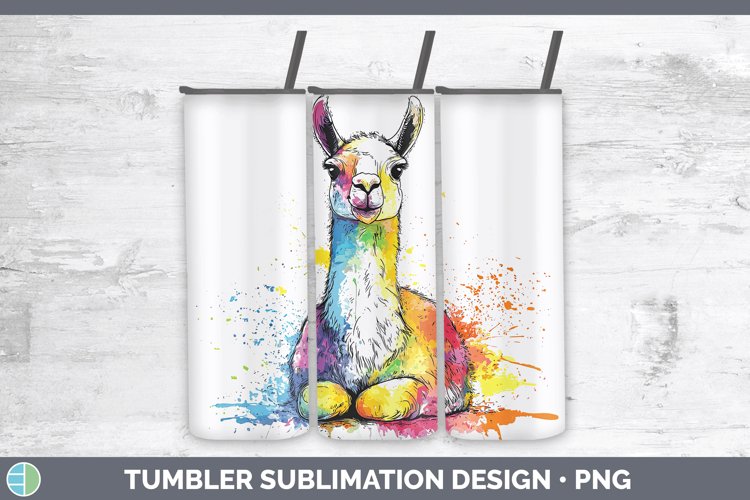 Watercolor Splash Farm LLama Tumbler Sublimation 20 oz Skinn