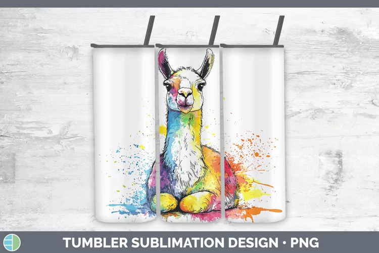 Watercolor Splash Farm LLama Tumbler Sublimation 20 oz Skinn