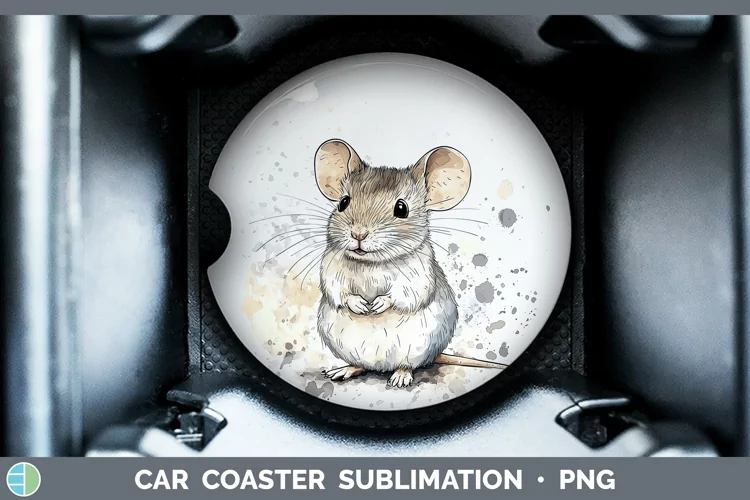 Watercolor Splash Farm Mouse Car Coaster Sublimation Design