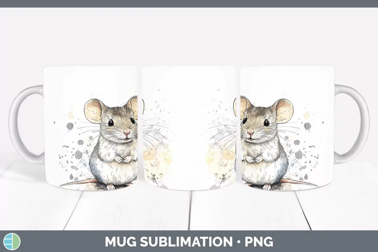 Watercolor Splash Farm Mouse Mug Wrap Sublimation Coffee Cup