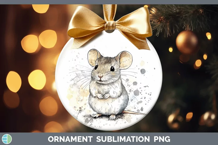 Watercolor Splash Farm Mouse Ornament Sublimation Bauble Des