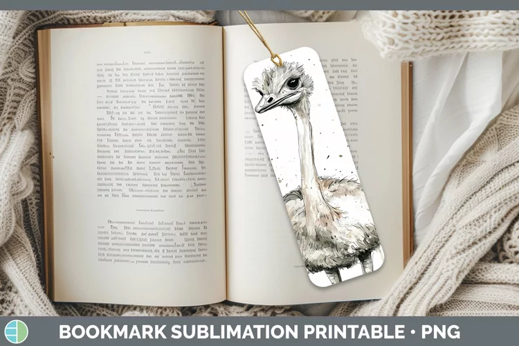 Watercolor Splash Farm Ostrich Bookmark Sublimation Printabl