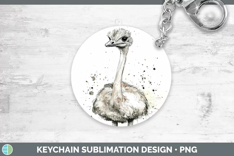 Watercolor Splash Farm Ostrich Keychain Sublimation Keyring
