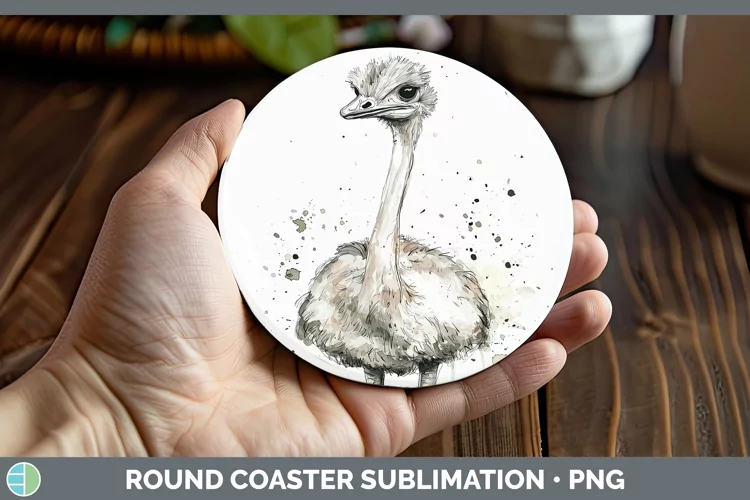 Watercolor Splash Farm Ostrich Round Coaster Sublimation Coa