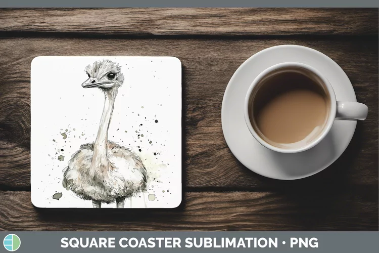 Watercolor Splash Farm Ostrich Square Coaster Sublimation Co