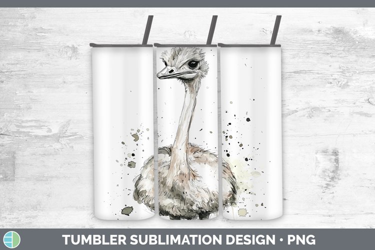 Watercolor Splash Farm Ostrich Tumbler Sublimation 20 oz Ski