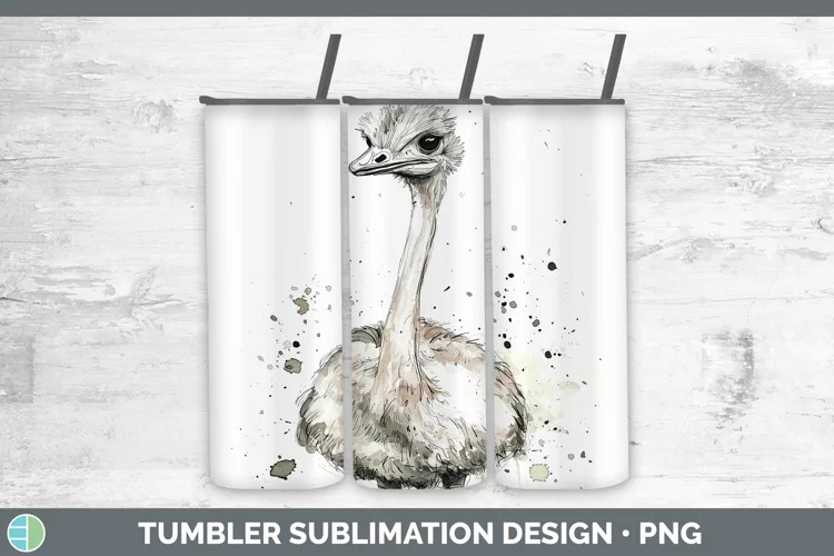 Watercolor Splash Farm Ostrich Tumbler Sublimation 20 oz Ski