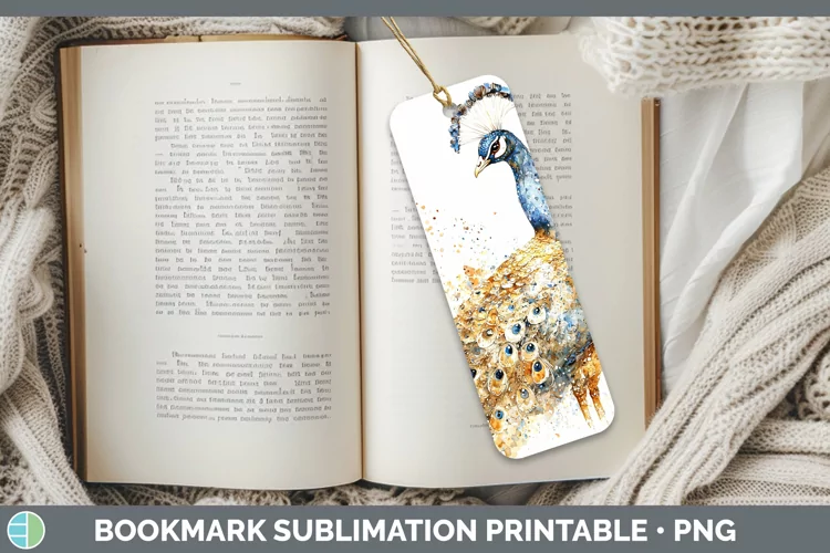 Watercolor Splash Farm Peacock Bookmark Sublimation Printabl