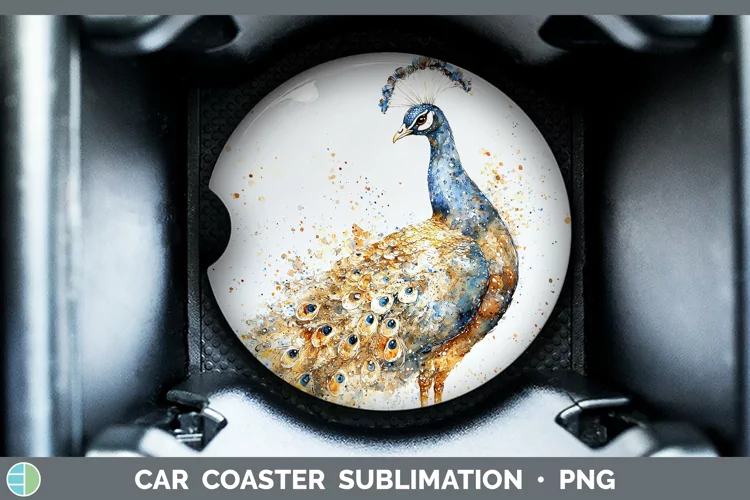 Watercolor Splash Farm Peacock Car Coaster Sublimation Desi