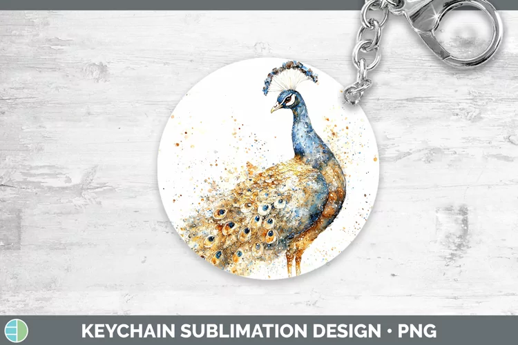 Watercolor Splash Farm Peacock Keychain Sublimation Keyring