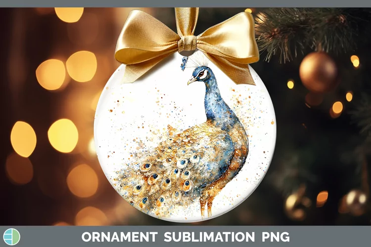 Watercolor Splash Farm Peacock Ornament Sublimation Bauble D