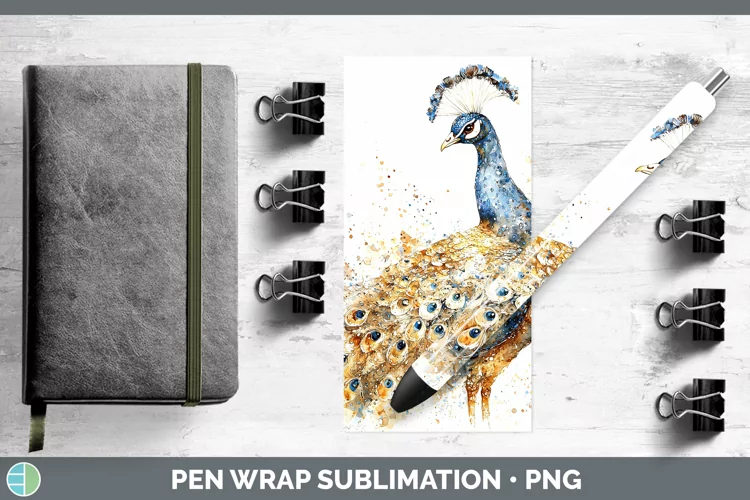 Watercolor Splash Farm Peacock Pen Wrap Sublimation Pen Desi
