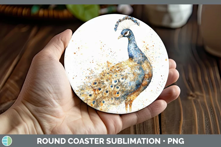 Watercolor Splash Farm Peacock Round Coaster Sublimation Coa