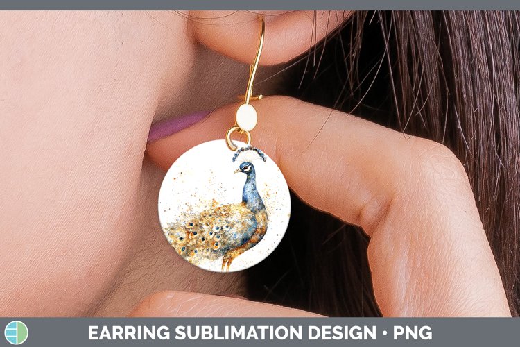 Watercolor Splash Farm Peacock Round Earrings Sublimation Ea