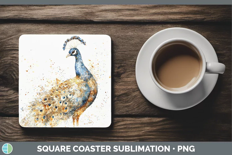 Watercolor Splash Farm Peacock Square Coaster Sublimation Co