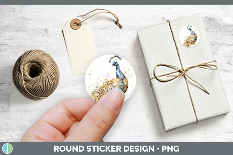Watercolor Splash Farm Peacock Stickers | Round Labels Desig