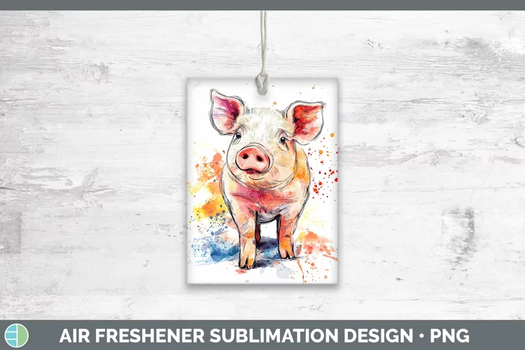 Watercolor Splash Farm Pig Air Freshener Sublimation Car Fre