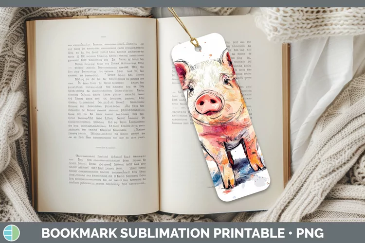 Watercolor Splash Farm Pig Bookmark Sublimation Printable De