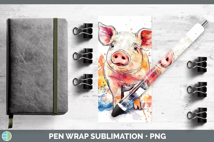 Watercolor Splash Farm Pig Pen Wrap Sublimation Pen Designs