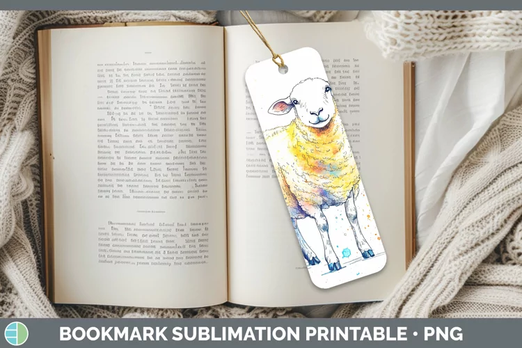 Watercolor Splash Farm Sheep Bookmark Sublimation Printable